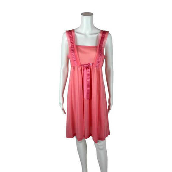 Vintage 60s Mini Nightie Women's Size XS Bubblegum Pink Bow Empire Waist